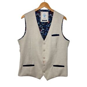 A Fish Named Fred Mens Waistcoat Vest Sz US 40 Sandy Linen Football/Soccer Lined